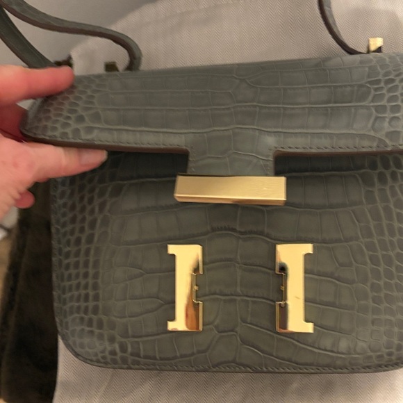 Elegant Gray Crocodile leather Bag with Gold Accents - Picture 11 of 17